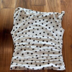 Abercrombie and Fitch Polka Dot Asymmetrical Mesh Twist Top